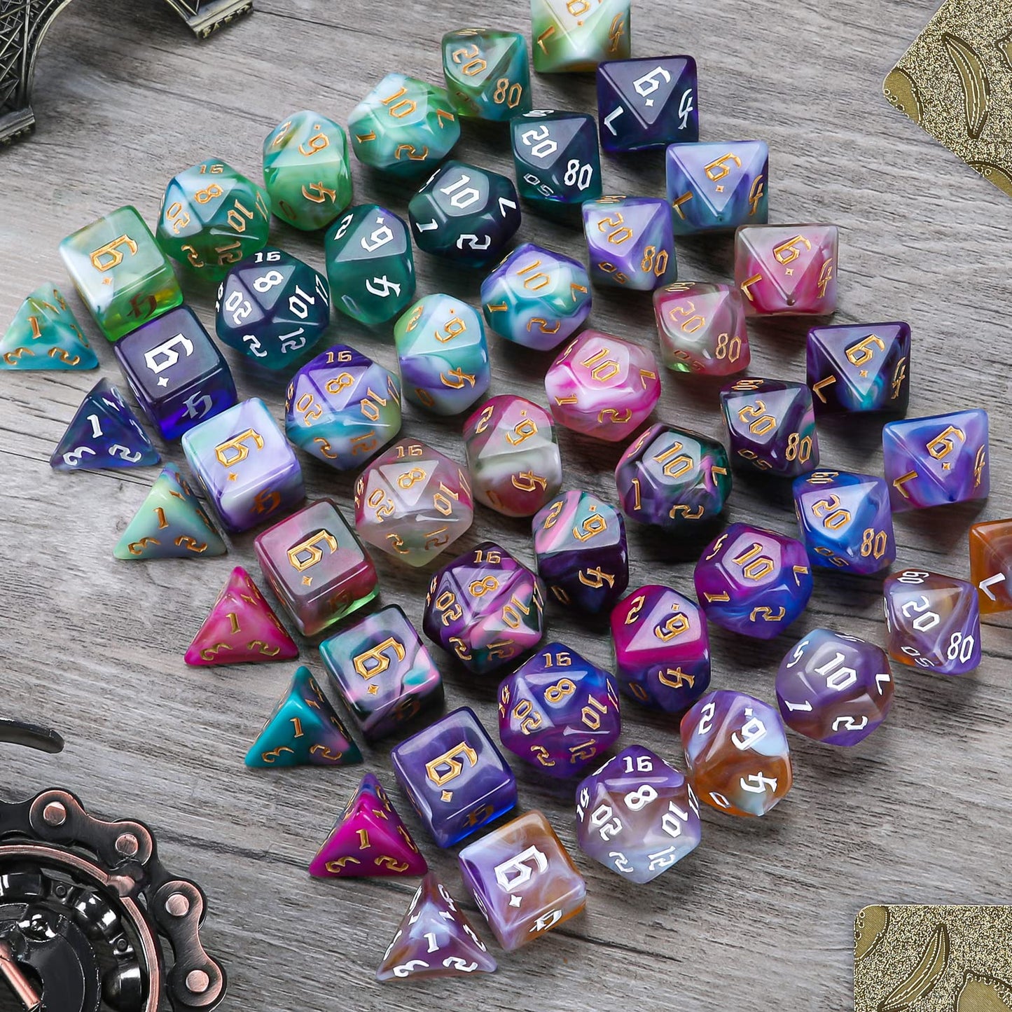 Surhugvy DND Dice Set, 7 X 7 (49 Pieces) Polyhedral Dice Set for Dungeons and Dragons DND RPG MTG Table Games Gift with 7 Pack B