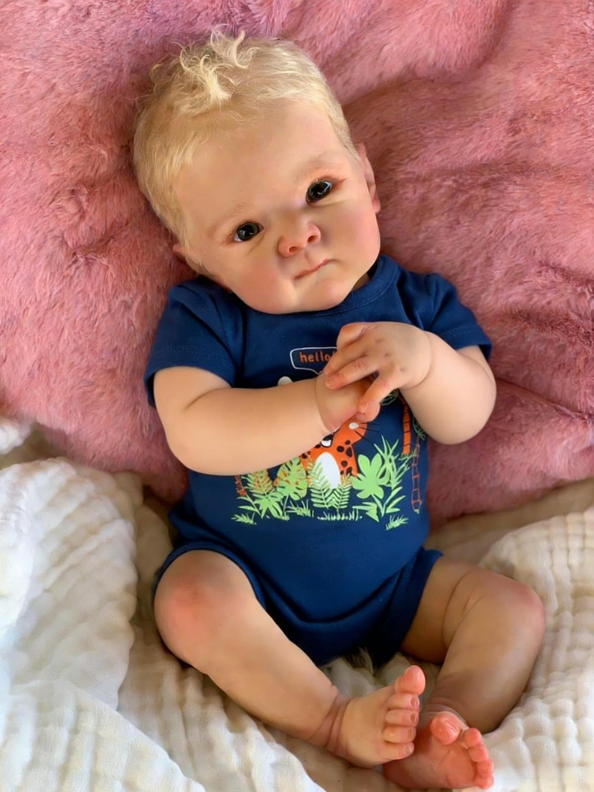 Zero Pam 18 Inch Lifelike Reborn Baby Dolls Boy Bettie Vinyl Full Body with Blonde Hair, Soft Body Realistic Baby Doll Boys Hand