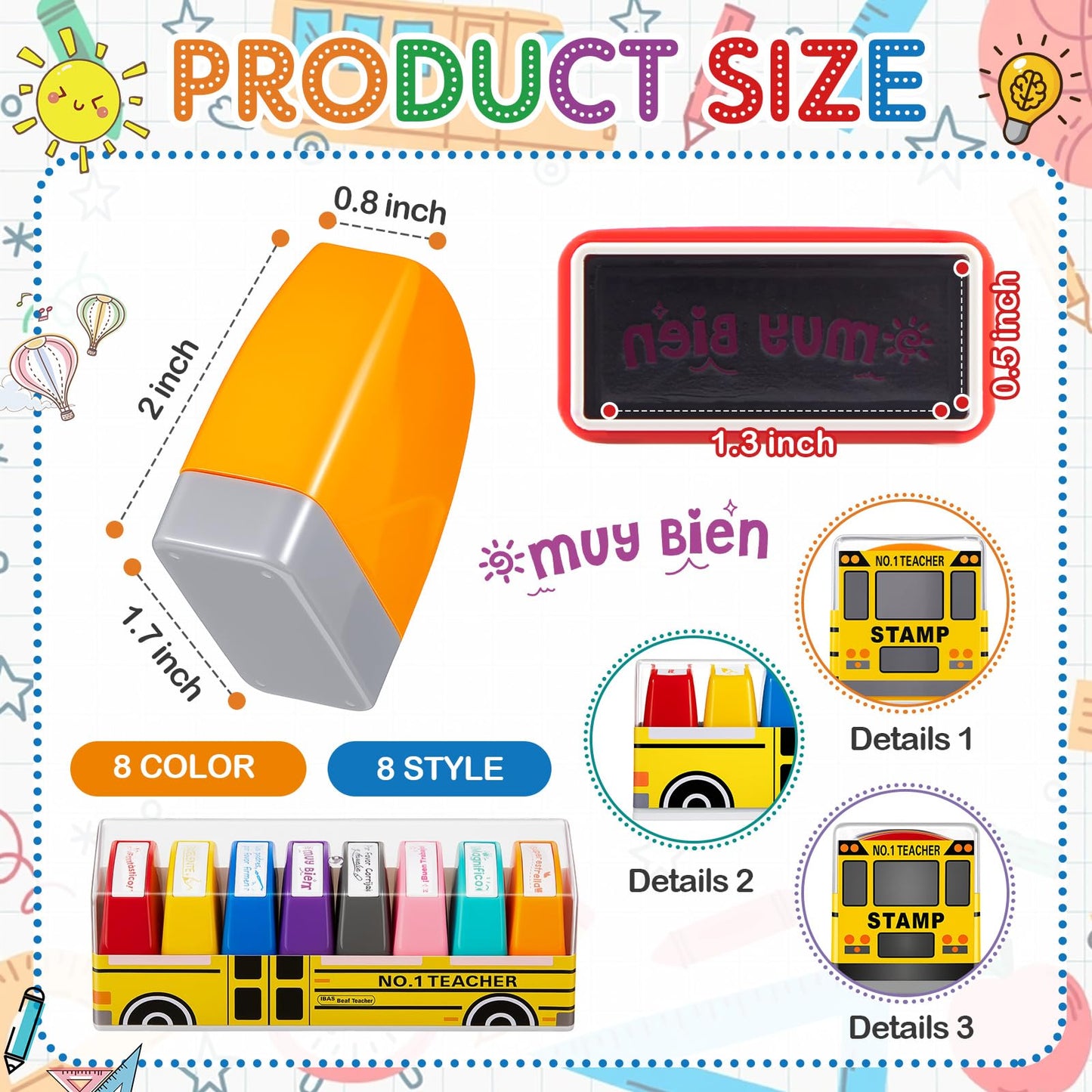 Qilery 8 Pcs Teacher Stamp Spanish Grading Gifts Rubber Self Inking Motivation for School Spanish Classroom Grading Stamp Kids S