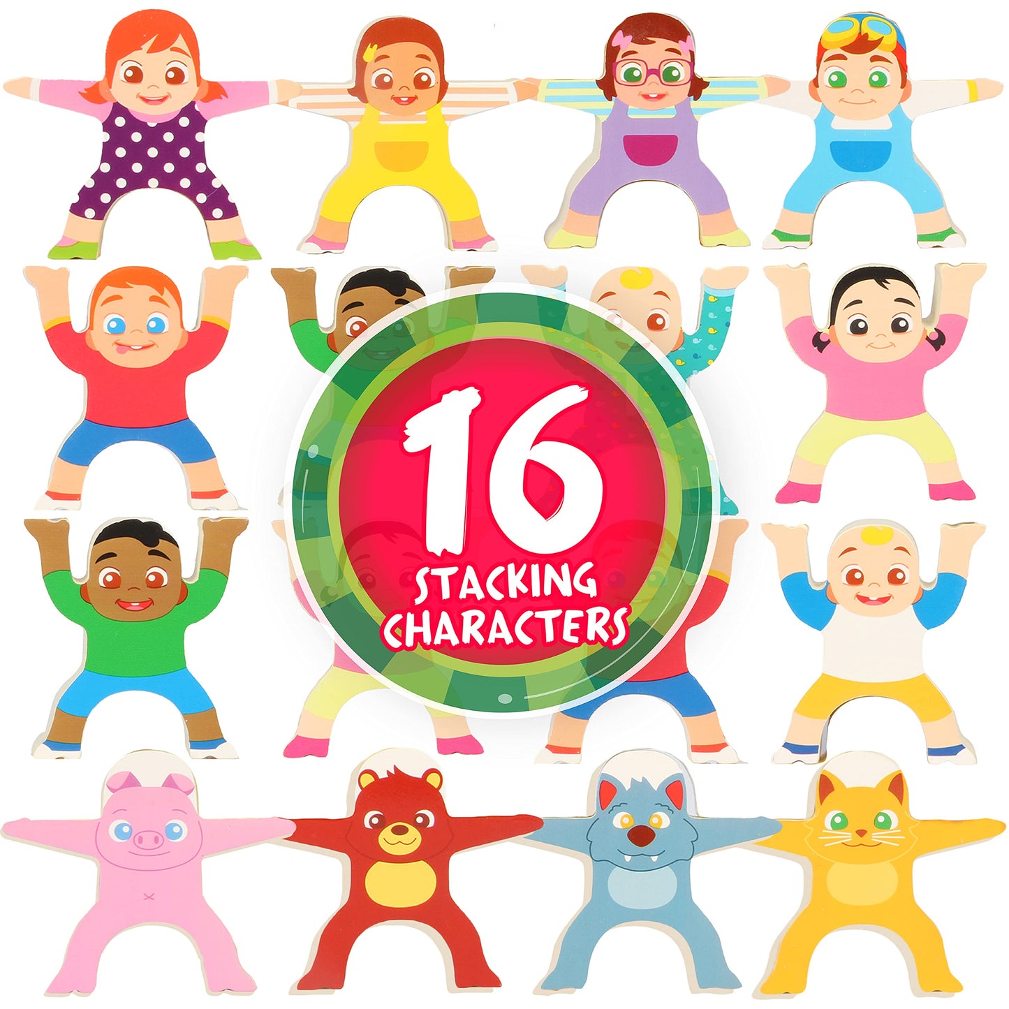 Be Amazing! Toys CoComelon Wooden Balancing Stackrobat Game, 16+ Pieces, Montessori Activity for Ages 3+, Multicolor, Model 6122