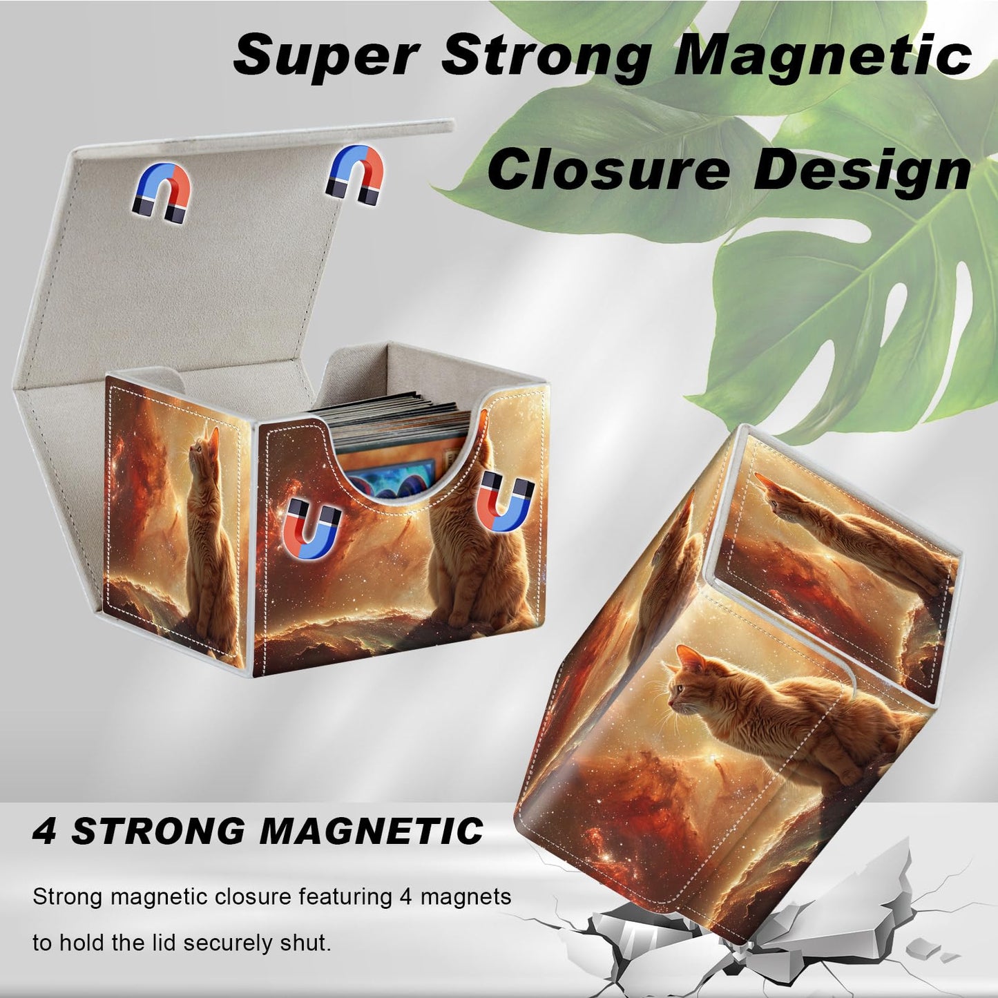 Card Game Storage Box TCG Deck Box MTG Card Box Organizer Trading Card Case Commander Deck Box TCG Card Storage Box Magnetic Closure Creative Pattern Up to 200 Cards  Orange And White Cat