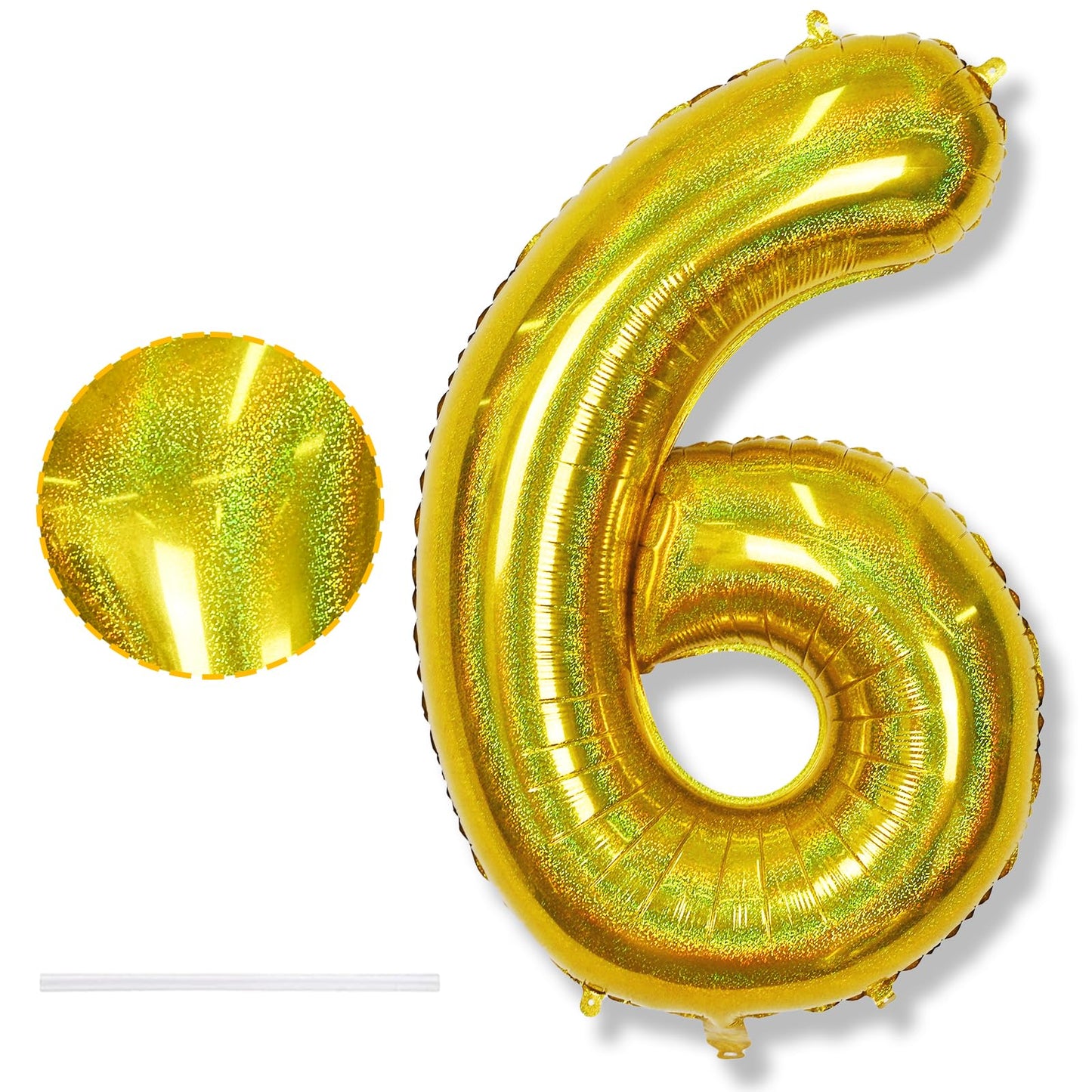 6 Year Old Birthday Balloons For Kids, Laser Gold Self Inflating Giant Mylar Number 6 Balloons, Foil Iridescent Globos Dorados 4