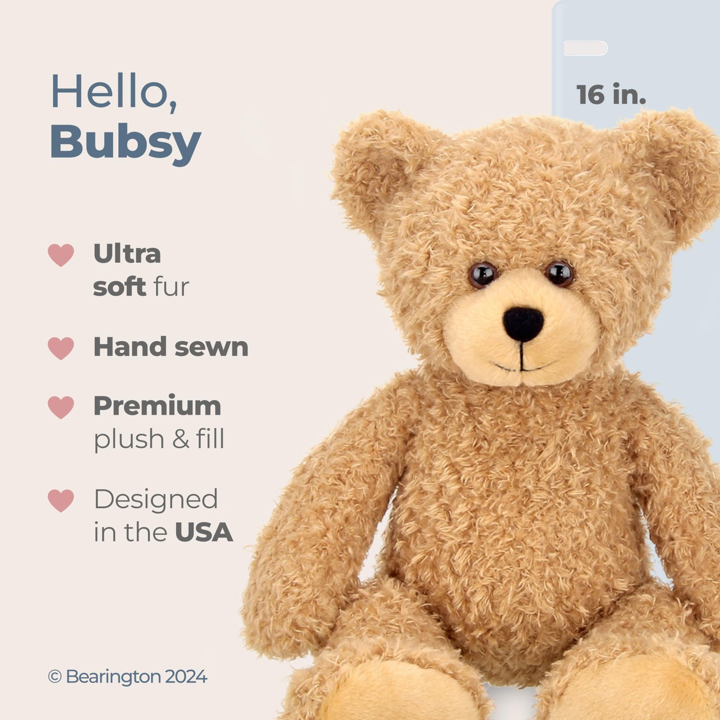Bearington Collection Bubsy Brown Plush Teddy Bear, 16" Stuffed Animal, Model 126385
