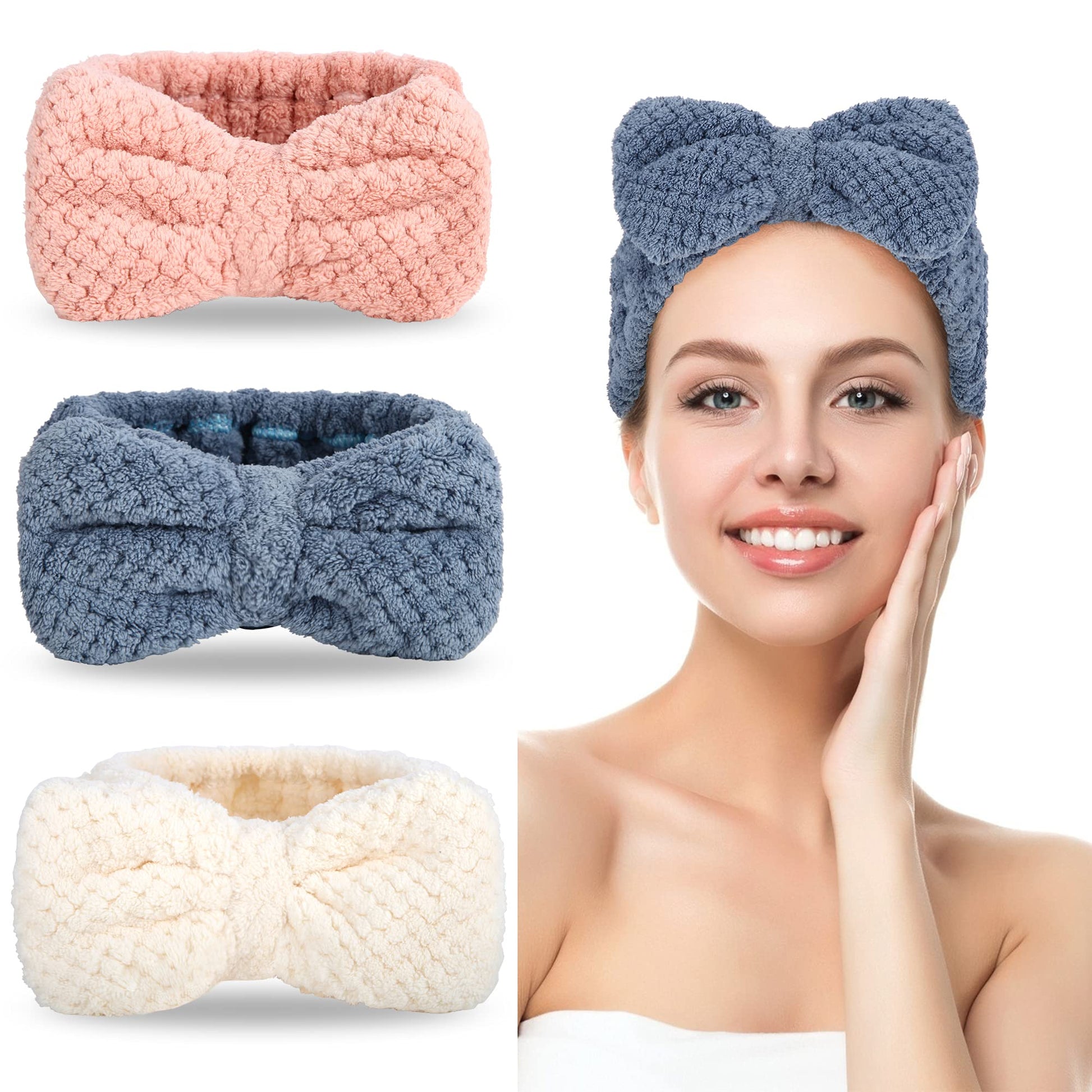 3 Pack Spa Headbands Microfiber Bowtie Headbands Makeup Headband Skincare Headbands Facial Headband Face Wash Headband Face Wash