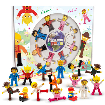 Picassotiles 15-Piece Magnetic Character Action Figures Add-On Set For Construction Building Block Tiles