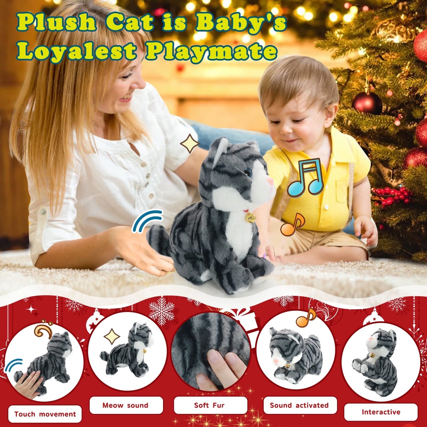 Plush Cat Stuffed Animal Interactive Cat Robot Toy, Led Robotic Cat Barking Meow Kitten Touch Control, Electronic Cat Pet, Robot