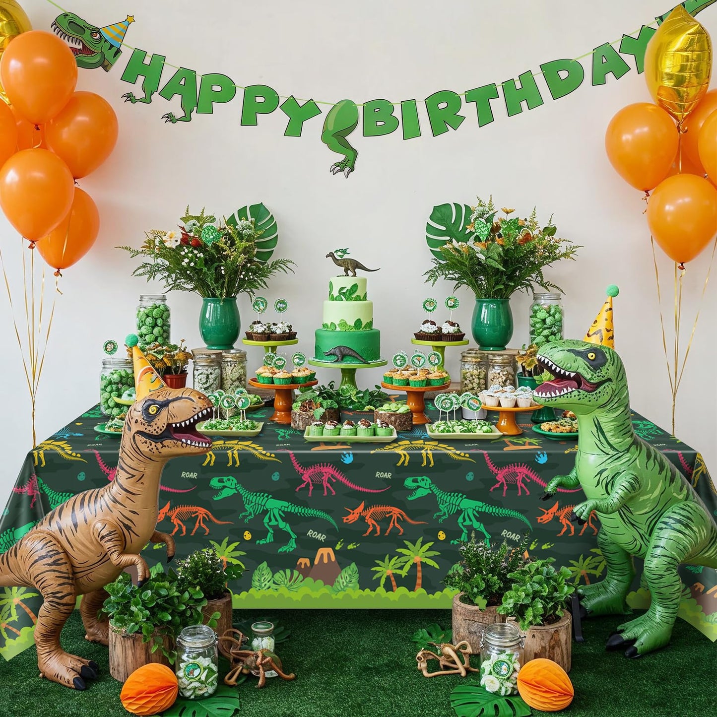 NatNarr 3 Pack Dinosaur Plastic Tablecloth, 54 X 108Inch Disposable Dinosaur Party Table Cloth for Rectangle Tables Waterproof T