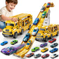 GOGIHCCH 3-in-1 Kid Carrier Truck Toy Car Tracks for Toddlers 2-4 Years Old with 12 Racing Cars Toys, Foldable Chasing Race Trac