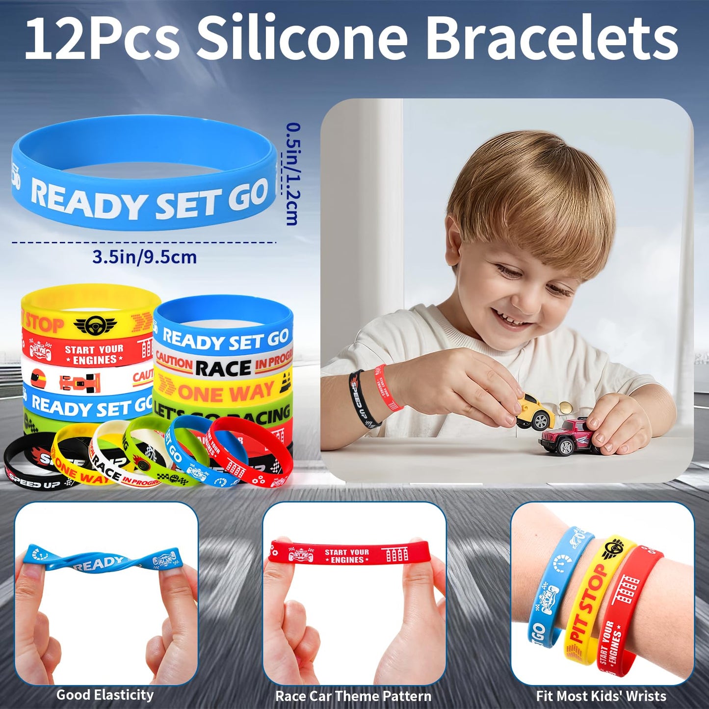 Winrayk 12 Sets Race Car Party Favors Birthday Supplies Racing Drawstring Bags Luminous Tattoo Stickers Boys Kids Racing Gifts T