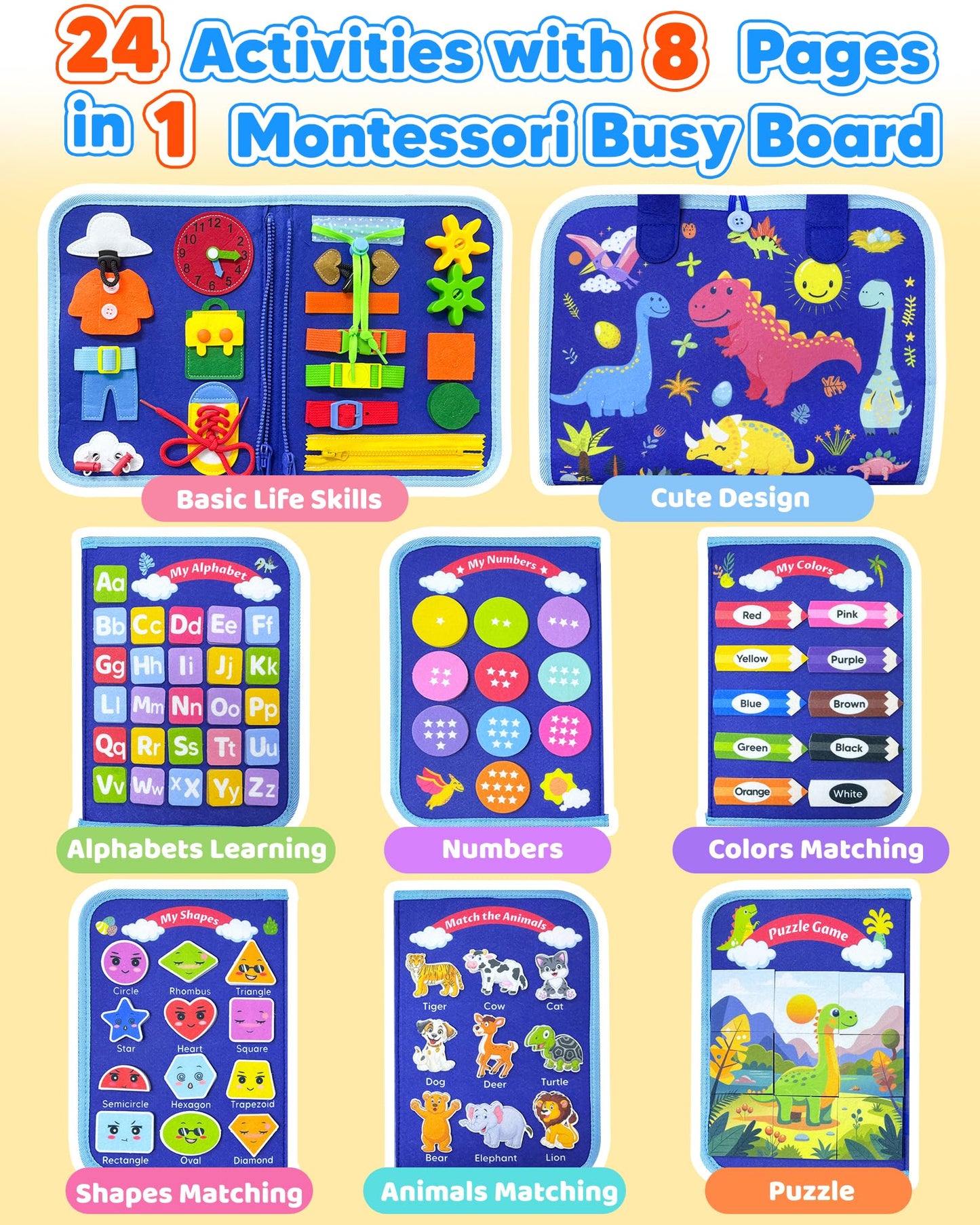 Walenty Toddler Busy Board Montessori Toys For 1 2 3 4 Year Old Boy Birthday Gifts, Busy Book Sensory Learning Toys For Toddlers