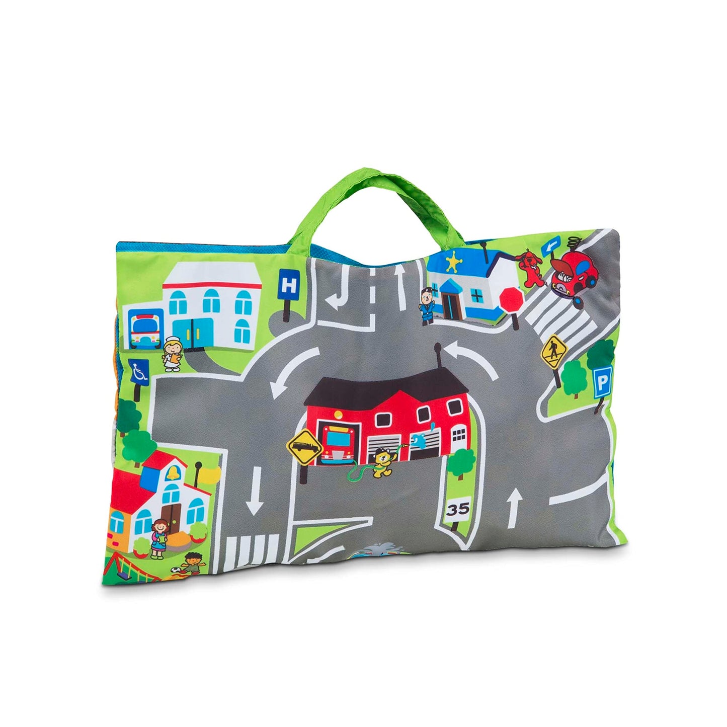 Melissa & Doug Take-Along Town Play Mat (19.25 x 14.25 inches) with 9 Soft Vehicles - with Storage Bag, Toy Vehicle Play Sets fo