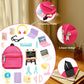 Enocht 27 Pcs 11.5 Inch Doll School Accessories 4 Doll Backpack Bag With Zipper With Computers, Glasses, Blackboard, 7 Pcs Study Accessories 8 Pcs Stationery Sets 2 Headsets For 11.5 Inch Doll