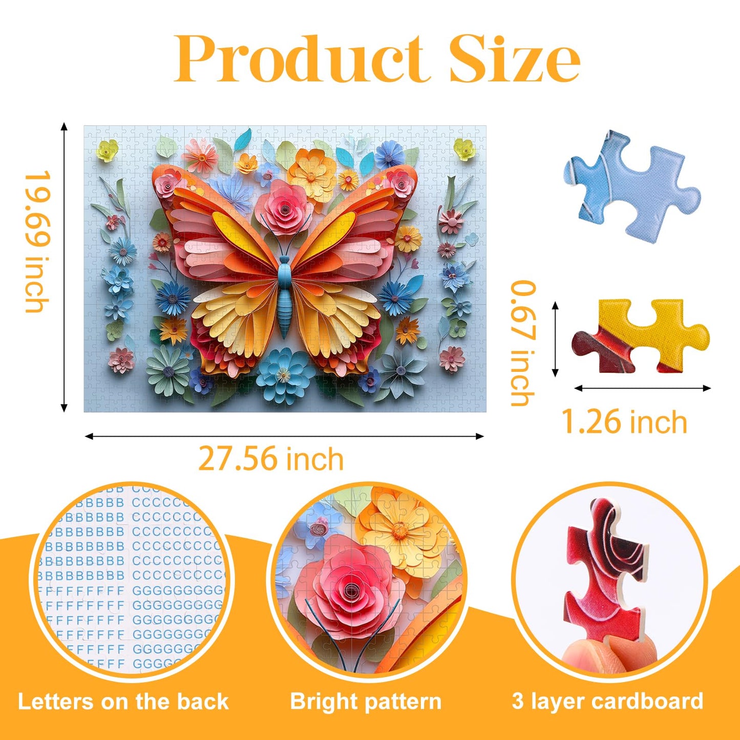 1000 Piece Puzzle for mature-themeds Butterfly Noctilucous Jigsaw Puzzles - Challenging 3D Puzzles Stunning Flower Art Wall Decor  Gift for mature-themed Puzzle Lovers (27.5x19.6 Inch)
