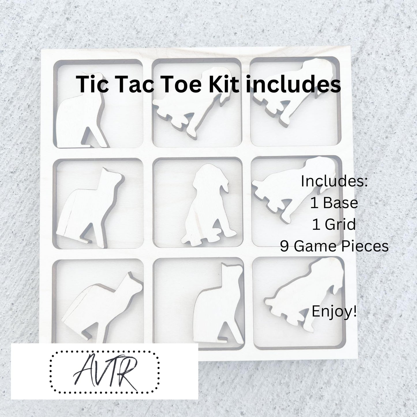 Animal Themed Tic Tac Toe Board Game, 5X5 Inches Unfinished Wood Diy Painting Craft Kit For Kids With Wooden Avtrboutique Cats A