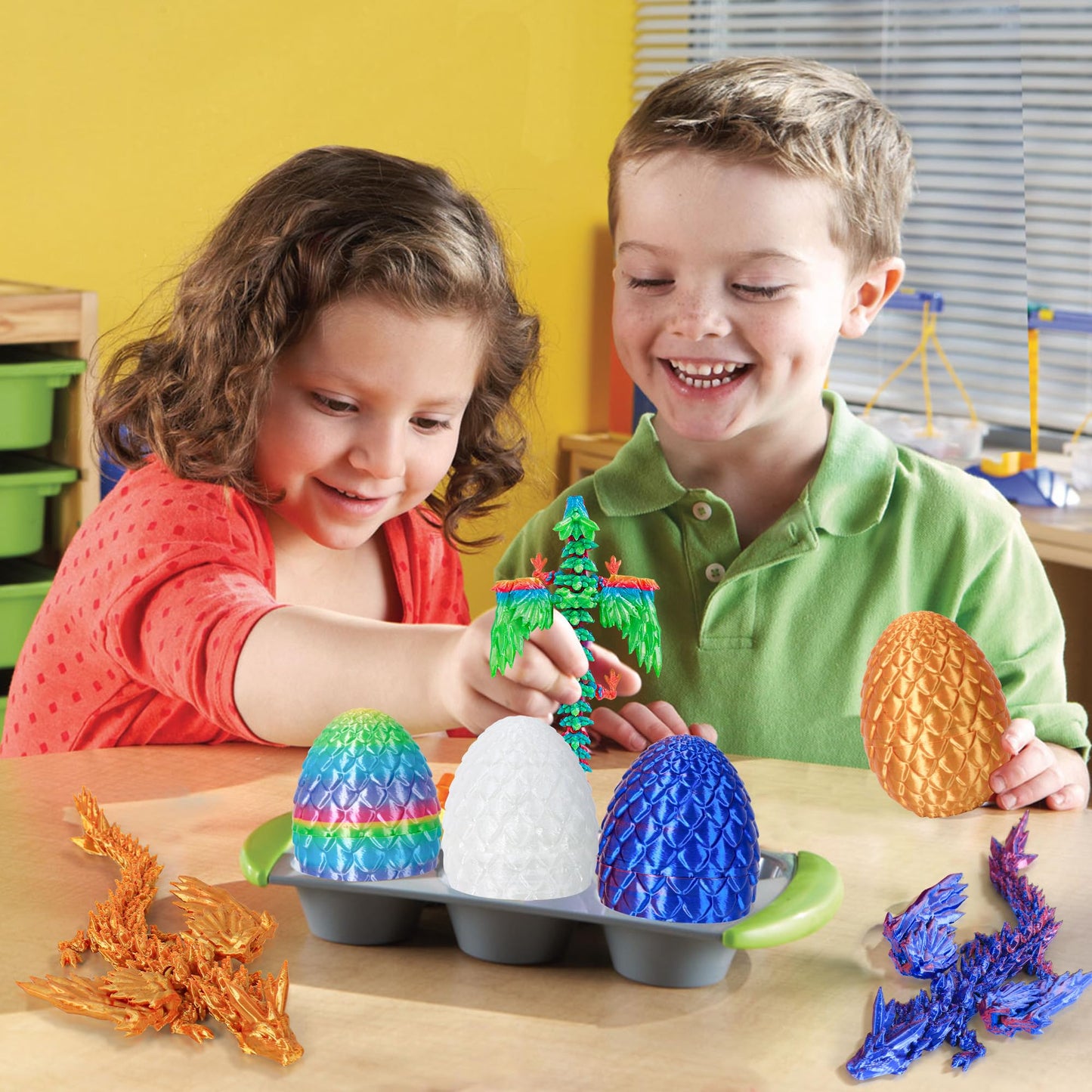 3D Printed Dragon Eggs with Dragon Inside  Easter Mystery Dragon Egg Articulated Crystal Dragon Fidget Toy  Surprise 3D Printed Dragon Egg with Wings Flying Animals Toy Easter Basket Stuffers 4PCS(C)