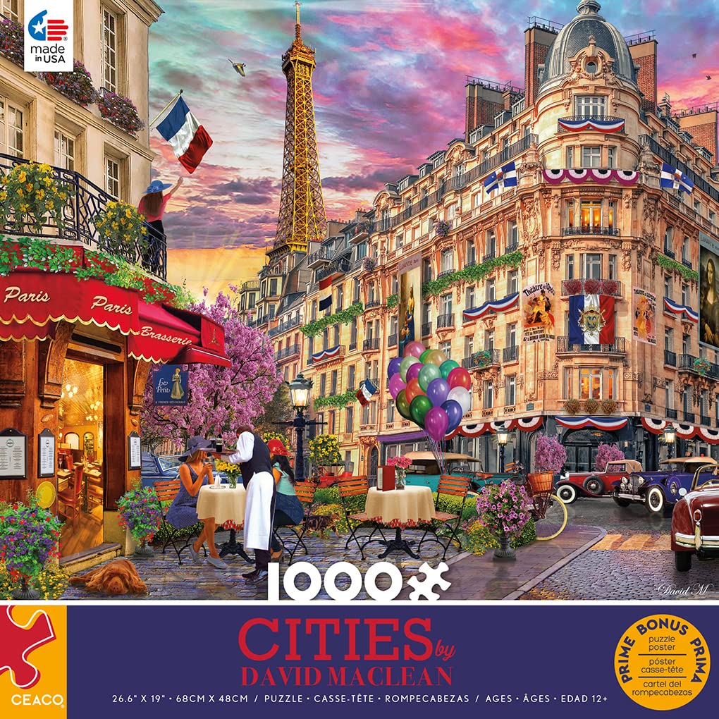 Ceaco 1000 Piece Jigsaw Puzzle - Bonjour Paris - Multicolor - Model 3166-7 - Cardboard