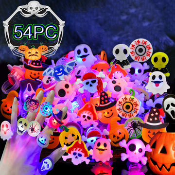 Halloween Light Up Rings 60Pcs Halloween LED Glow Rings for Kids Halloween Party Favor Non-Candy Treats Trick or Treat Goodie Ba