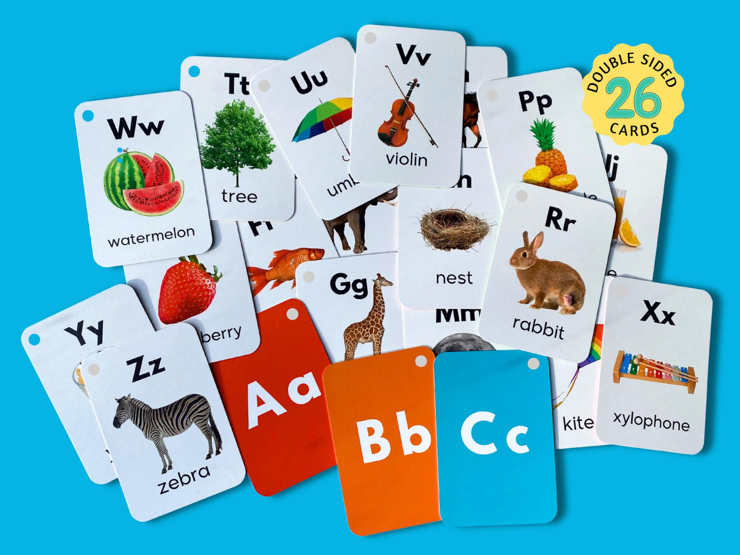 Alphabet Flash Cards For Kids, Early Learning First Word Cards For Preschool Children And Toddlers, Teach Abc Letters, English W