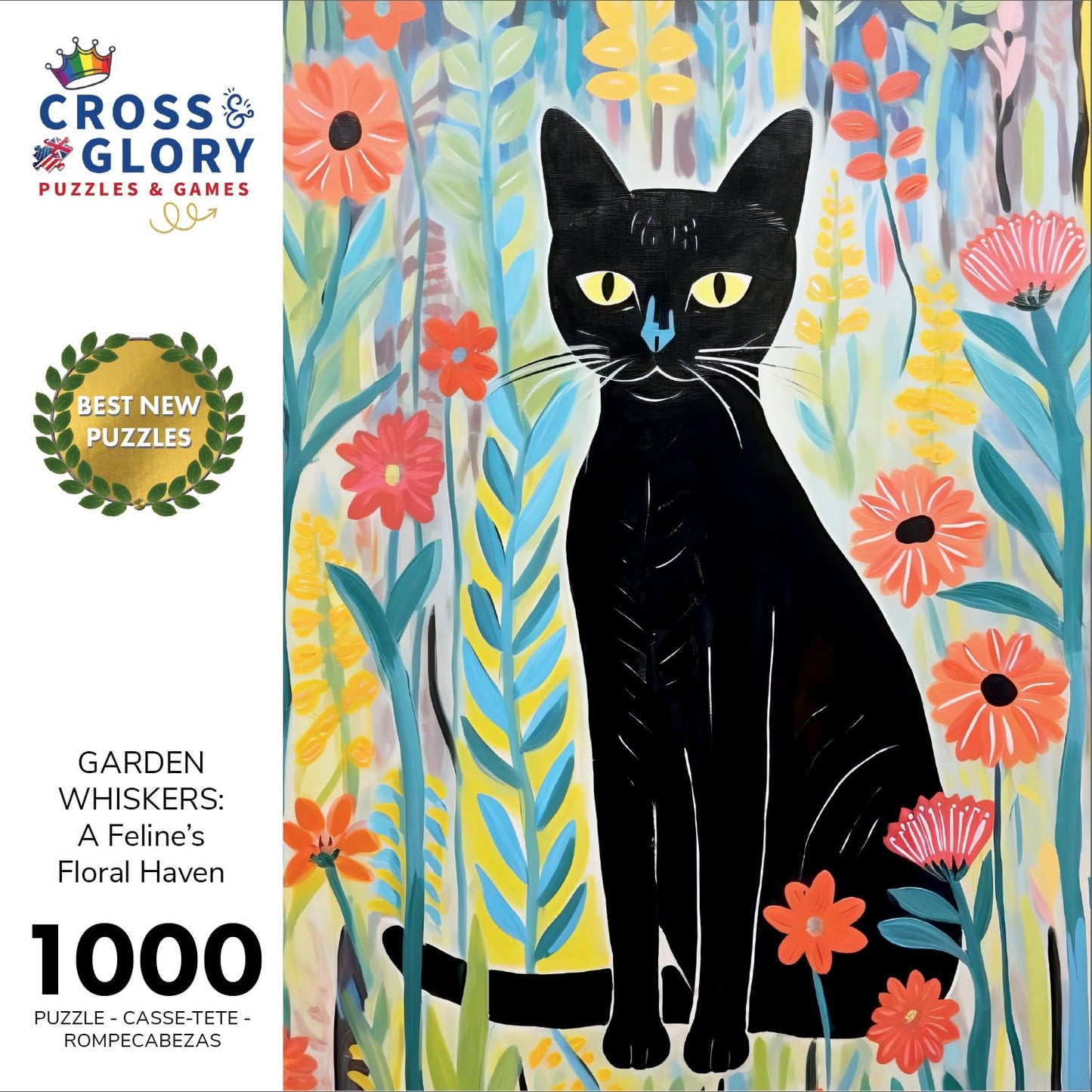 Cross & Glory - Garden Whiskers: A Feline'S Floral Haven - 1000 Piece Jigsaw Puzzle For Adults | Artistic Satin Finish | Vibrant Garden Theme