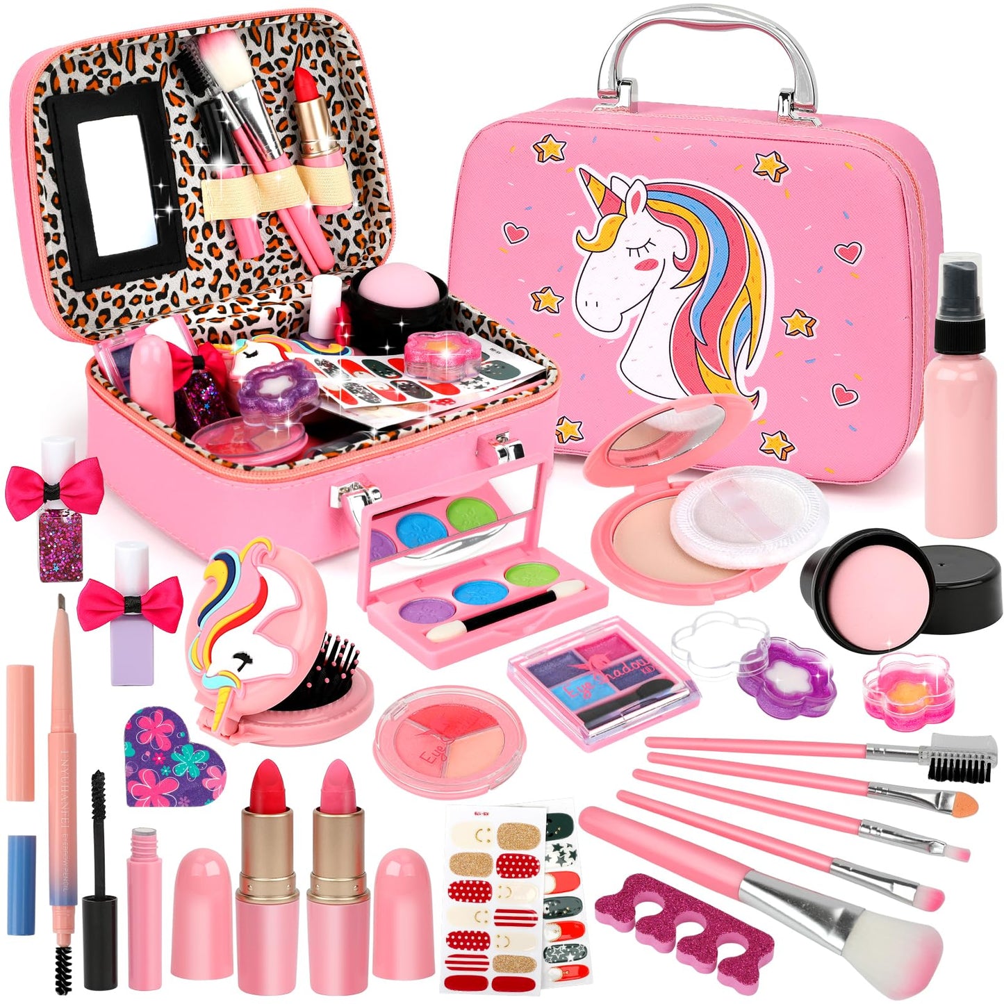 Flybay Kids Makeup Kit - Washable Makeup Set for Girls, Pink, Model Flybay-Makeup-02, Ideal for Ages 4-8, Great Gift for Birthdays & Christmas