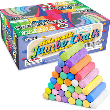 Artcreativity Jumbo Sidewalk Chalk Set For Kids, Giant Box Of 120 Colorful Chalk Pieces, Non-Toxic, Dust-Free, Washable Chalk In 10 Colors, For Driveway, Pavement, Outdoors, Great Arts & Crafts