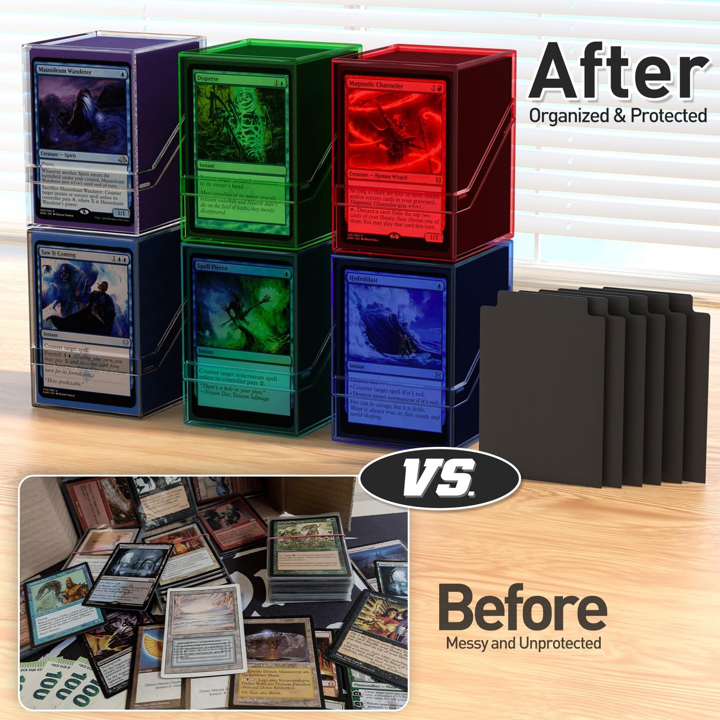 Mlikero Card Deck Cases, Acrylic Commander Deck Box Holding 100+ Sleeved Cards With Dividers, Clear Card Storage Box Fit For Mtg