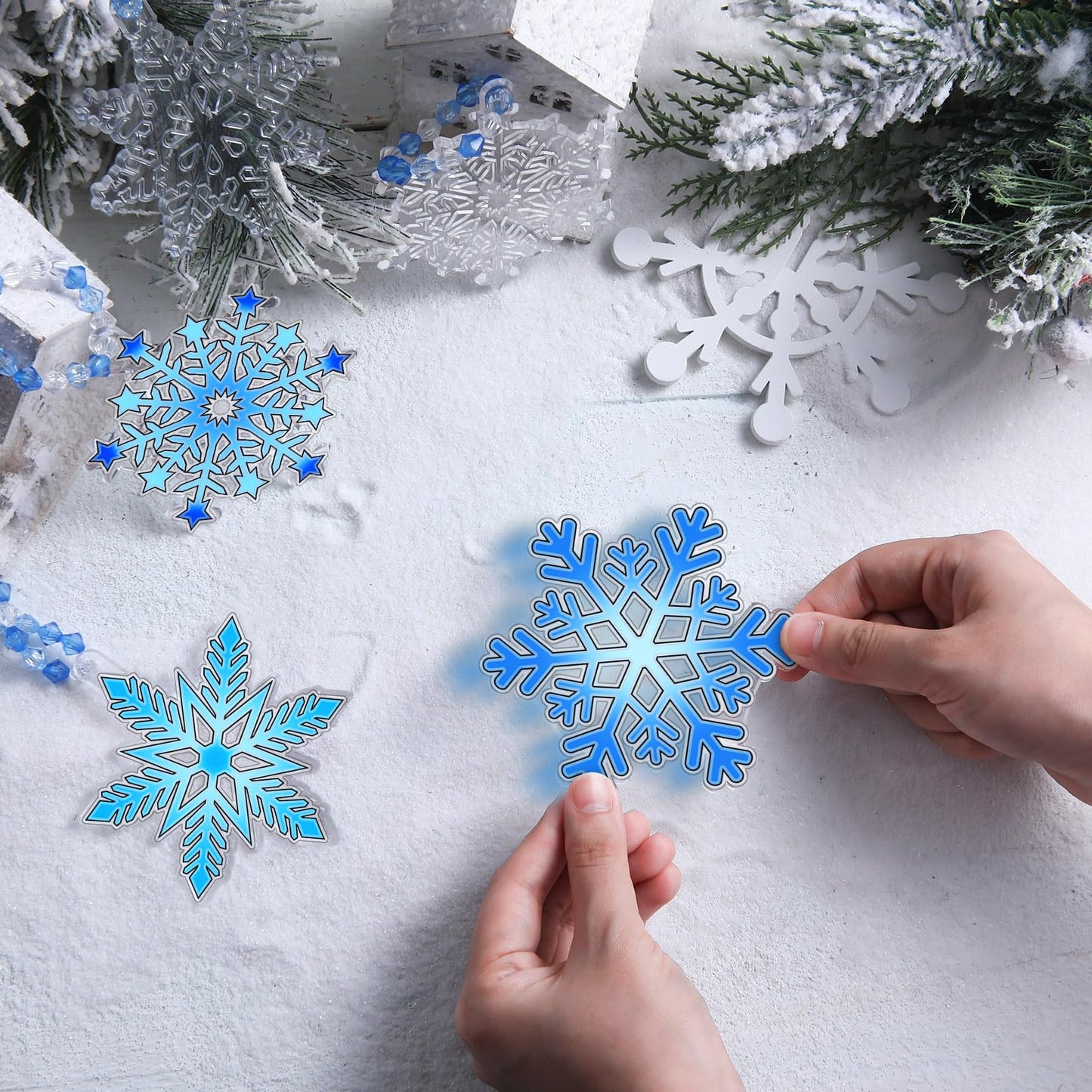 Beeveer 30 Sets Winter Snowflake Suncatchers Art Kits DIY Christmas Snowflake Suncatcher Crafts Paint Your Own Window Ornaments