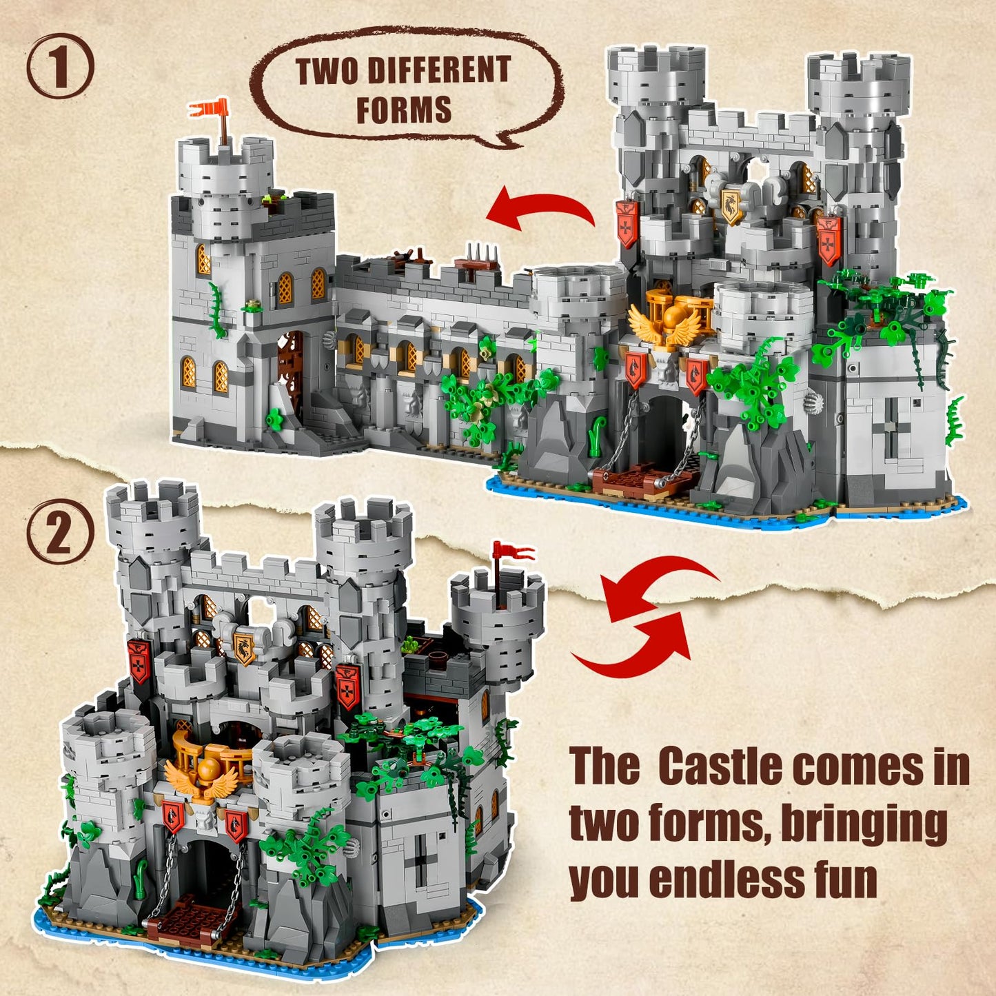BNG 2in1 Medieval Castle Building Set mature-themed Knights Castle Architecture Model Home Office Decor Collection Building Blocks Toy Creative Gift for Teen 14+(2484PCS)