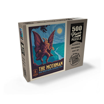 MyPuzzle.com 500 Piece Jigsaw Puzzle - Legends of The National Parks, Colorful Cardboard, New River Gorge's Mothman Vintage Poster