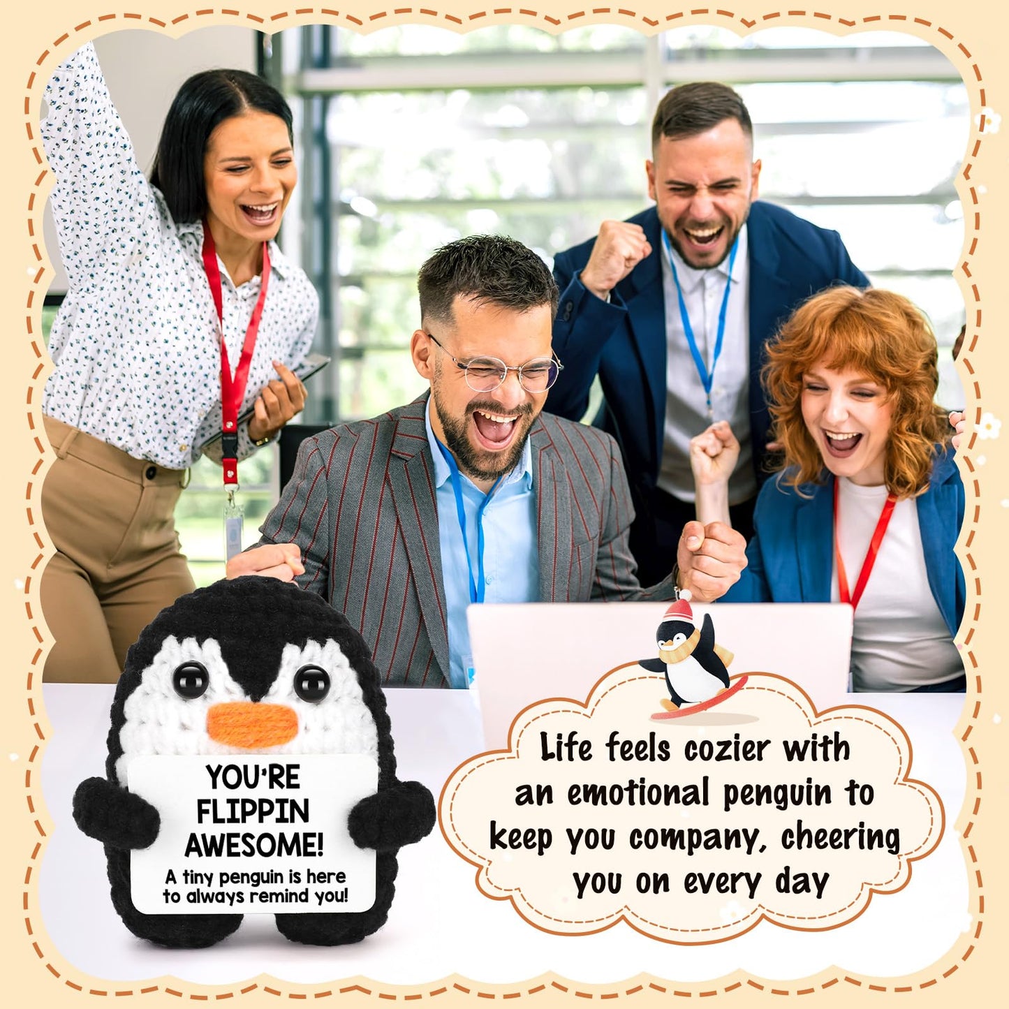 CryCarrot Mini Positive Crochet Penguin, Funny Inspirational Christmas Birthday Gifts for Women Men Friend Daughter Coworker App