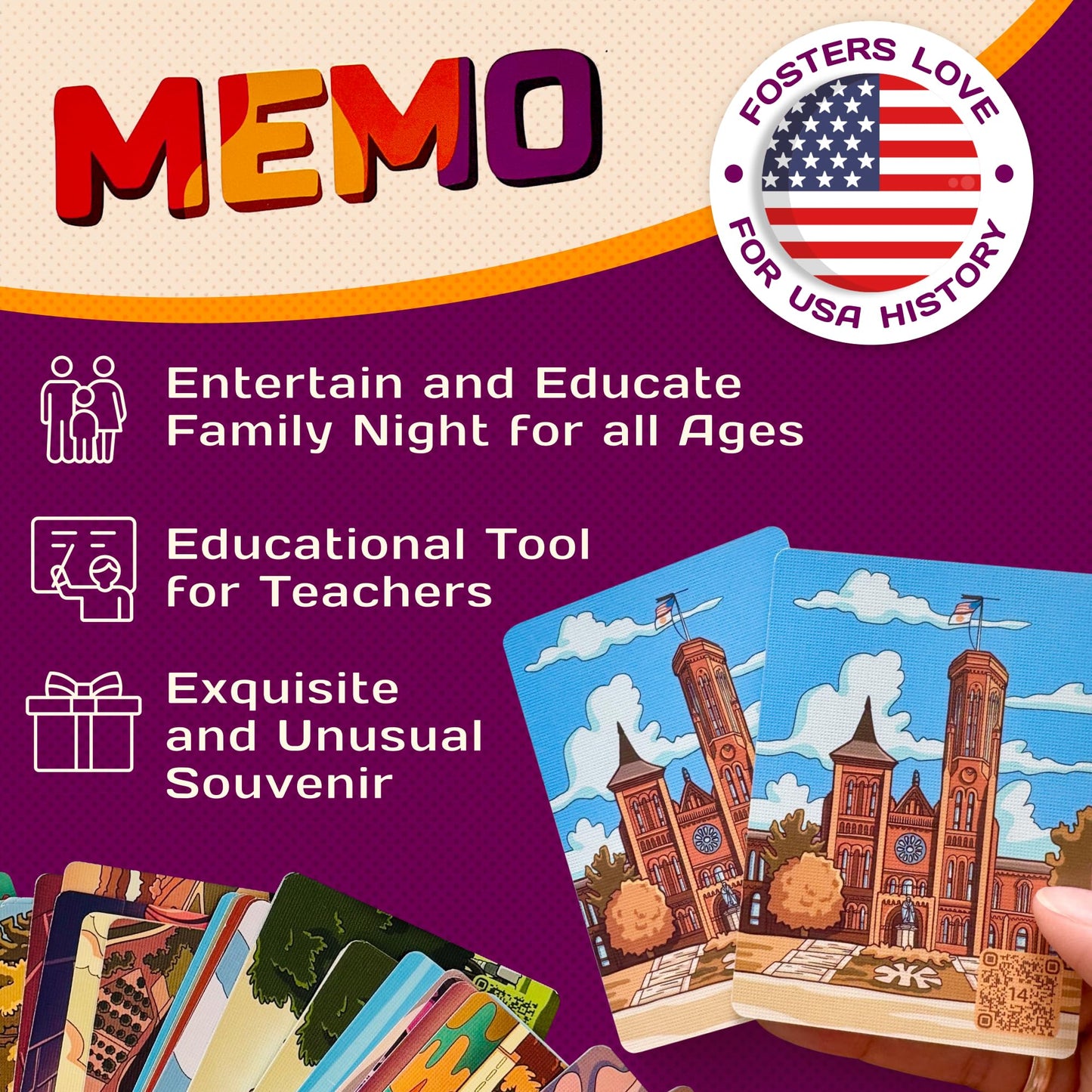 MEMO Washington, D.C. Landmarks - Memory Matching Card Game for Adults, Kids & Teens - Fun & Educational Family Friendly Concent
