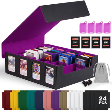 Trading Card Storage Box With Commander Display , 4-Row Deck Case With Removable Lid; 2400+ Card Deck Box For Mtg Tcg Sports Car