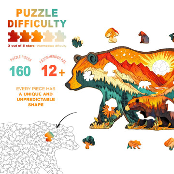 Wooden Puzzles for mature-themeds - Unique Shaped Wooden Jigsaw Puzzles for mature-themeds - Forest Bears Wooden Puzzles - Creative Gift for Teenager and mature-themed - Puzzle Toys - 160pcs