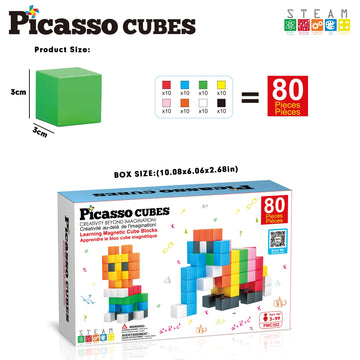 Picassotiles Magnet Cube Building Blocks 80 Pieces 1.2'' 3Cm Magnetic Cubes Toy Construction Building Educational Sensory Toys W