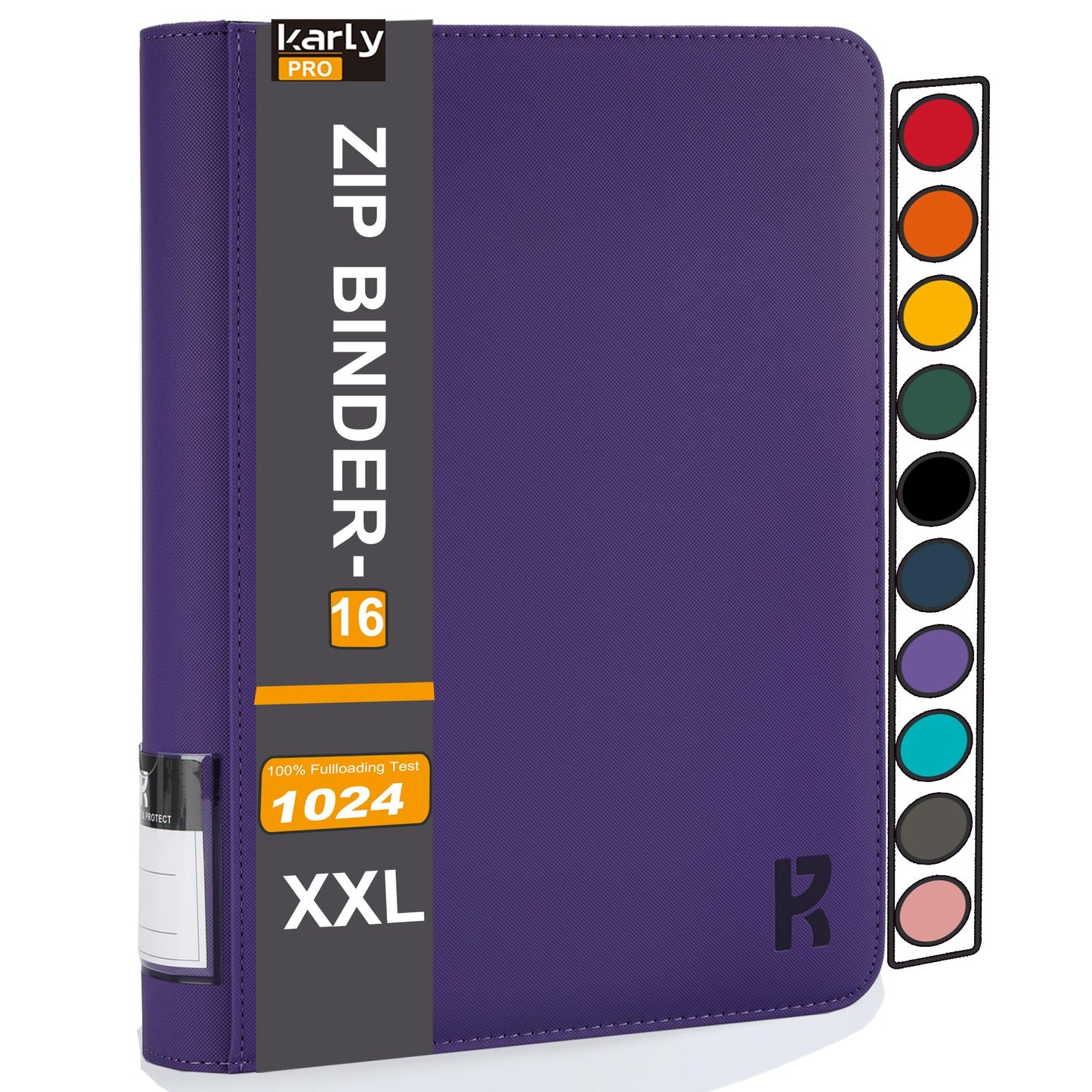 KarlyPro enhanced 1000+ Pockets Card Binder  16-Pocket Ringless Trading Card Album Folder Tag Design -Double Side Loading UltraSonic-32 1024 Tech Zip Binder for TCG-Purple