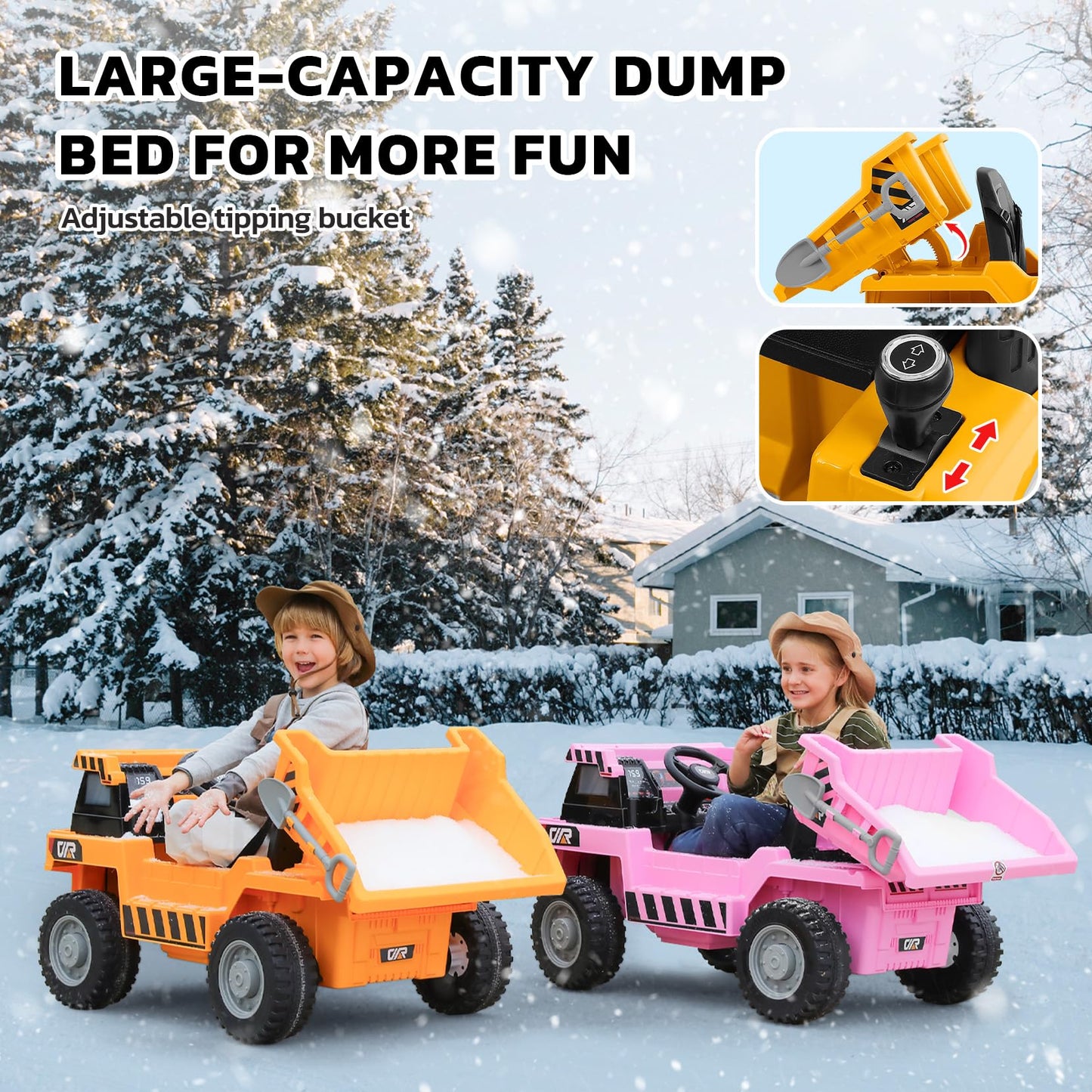 ELEMARA Ride on Dump Truck, Electric Cars for Kids with Dump Bed, Shovel,4.0MPH Max,12V 9AH Ride on Car with Remote Control, Bat