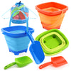 Sloosh 3-Pack Collapsible Sand Toys - Square Foldable Pail Silicone Beach Water Bucket With 3 Shovels For Sandbox Play, Party In