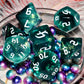 Galaxy Dice Set| Dark Green Mix Cyan Crystal DND Dice Set for Board Game