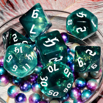 Galaxy Dice Set| Dark Green Mix Cyan Crystal DND Dice Set for Board Game