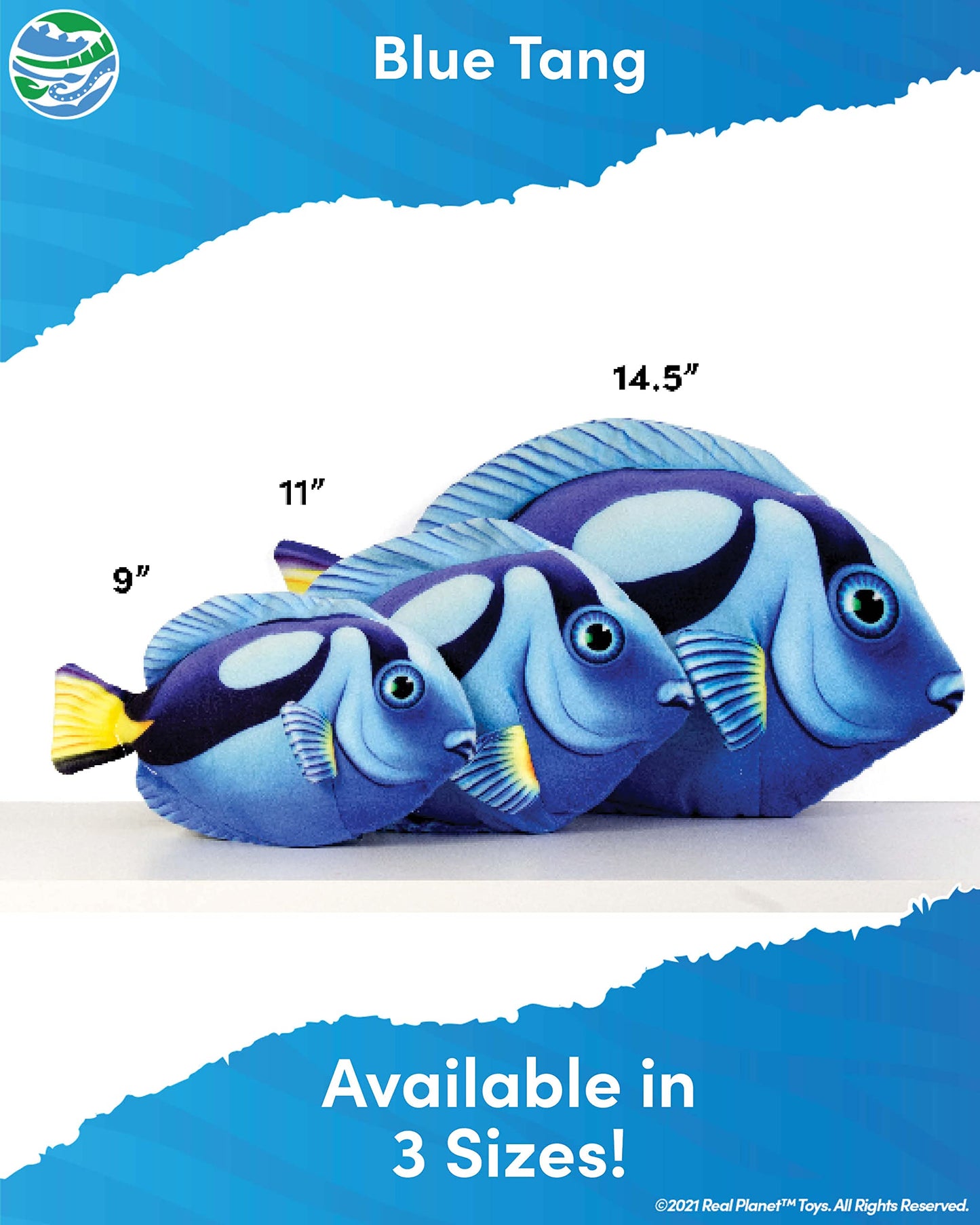 Real Planet Sea Life Plush - Soft Stuffed Animal Gift For Kids All Ages, Sea Ocean Fishing Plushie, Fun Christmas Birthday Gifts (Blue Tang, 9') (11' Long)