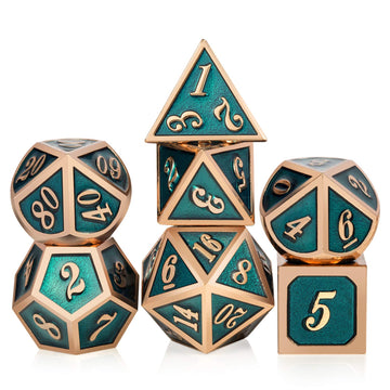 Teal D&D Metal Dice Set,DNDND 7 PCS Metallic Dungeons and Dragons Dice with Free Metal Case for D&D Game Role Playing (Teal and 