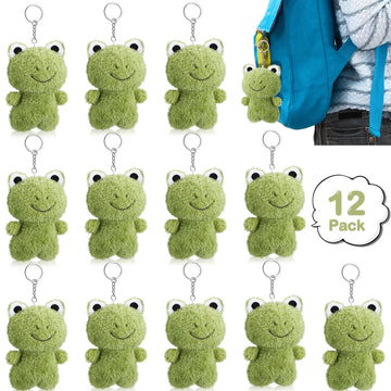 Gemscream 12 Pcs Plush Frog Keychains Stuffed Animal 4.7 Inch Cute Soft Frog Plush Animal Keychains Charm Backpack Pendants For