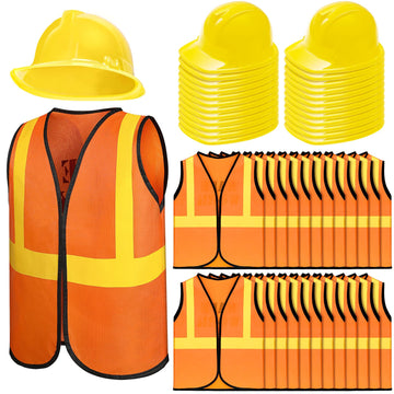 48 Pieces Kids Construction Worker Costume Includes 24 Pcs Construction Hats And 24 Pcs Construction Vests For Kids Birthday Par