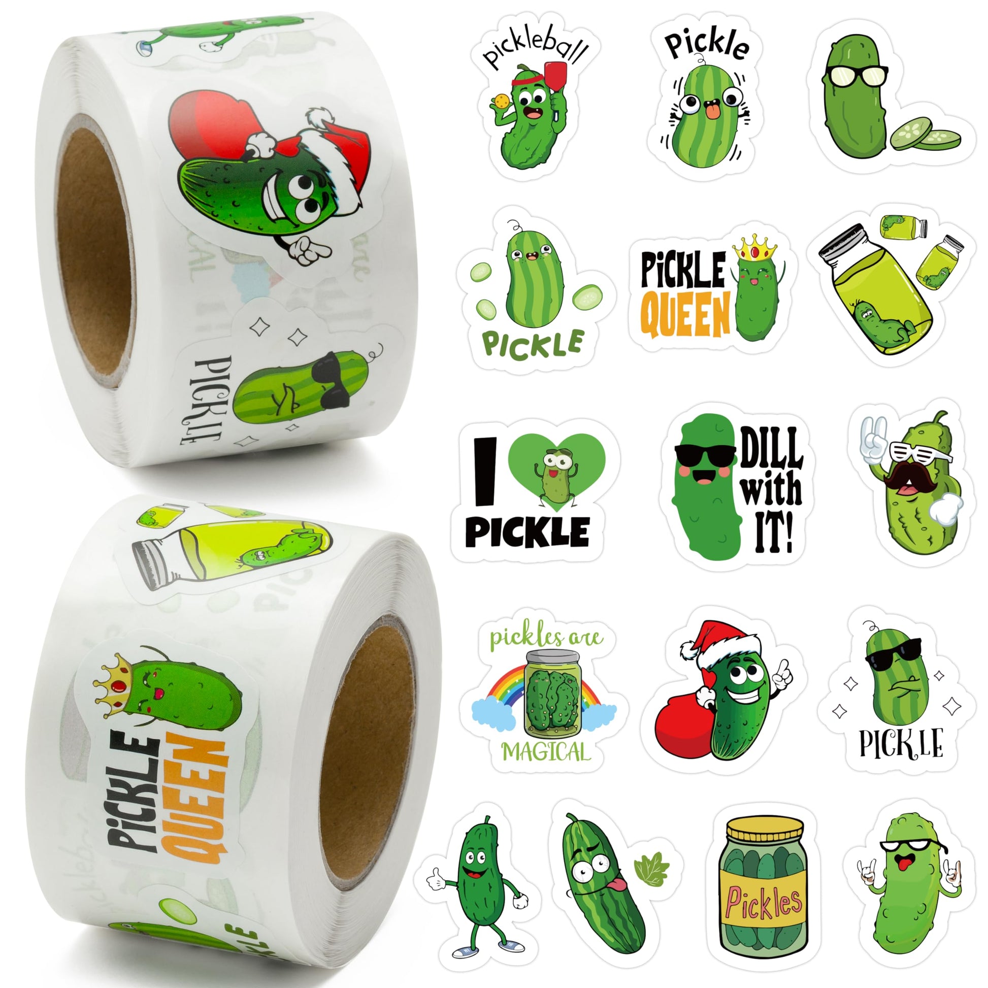 Beyumi 1000Pcs Christmas Pickle Cartoon Stickers For Kids In 2 Rolls Funny Graphic Aesthetics Cucumber Stickers Waterproof Vinyl Decal For Laptop Bottle Phone Skateboard Luggage Party Decor Gift Teens