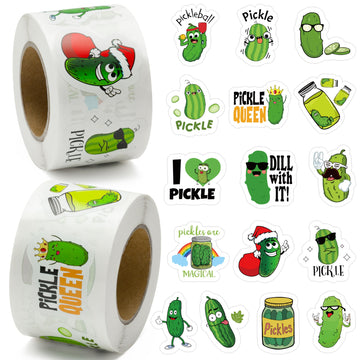 Beyumi 1000Pcs Christmas Pickle Cartoon Stickers For Kids In 2 Rolls Funny Graphic Aesthetics Cucumber Stickers Waterproof Vinyl Decal For Laptop Bottle Phone Skateboard Luggage Party Decor Gift Teens