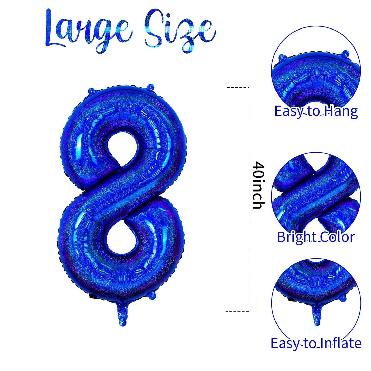 Number 8 Balloon 40 Inch, Dark Blue Big Number Balloon, Giant Foil 8 Balloons Number, Helium 8Th Birthday Balloons For Kids Boys