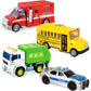 JOYIN 4 Pcs 7'' Long Vehicle Toy Set, Toddlers Cars with Lights and Siren Sound, Including Play Police Car, School Bus, Toy Garb