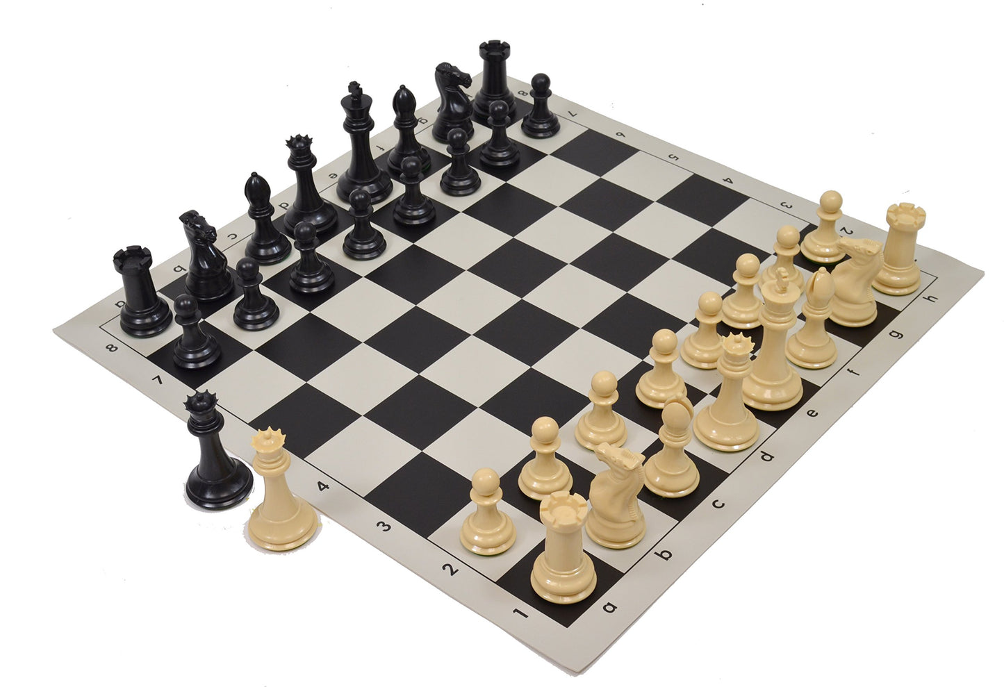 Wholesale Chess Quadruple Weighted Chess Pieces And Vinyl Board - Natural/Black Pieces - Black Board