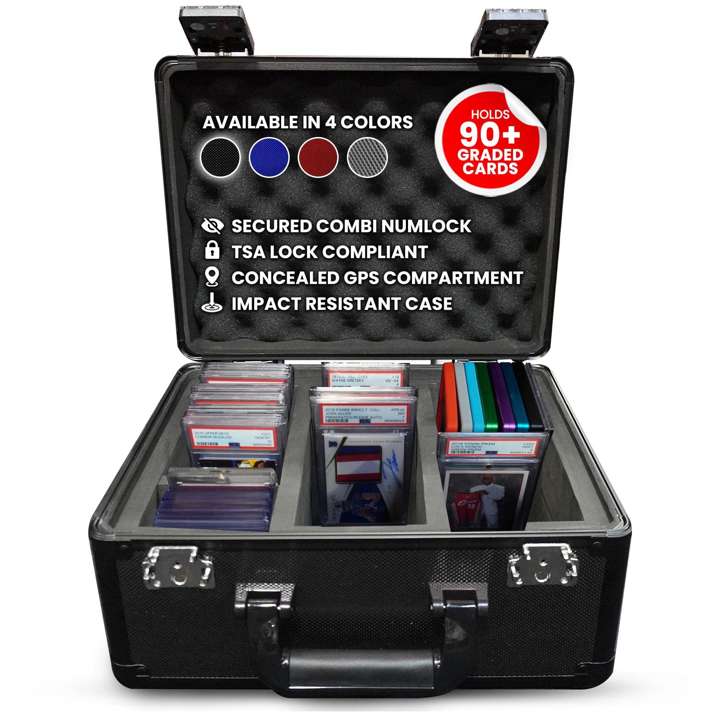 enhanced Graded Card Storage Box - Impact Resistant Graded Card Case with TSA Lock & GPS Compartment  Holds 90 PSA/BGS Cards  Toploader Cards  Sports  Trading Card Storage Box for Collectors & Travel