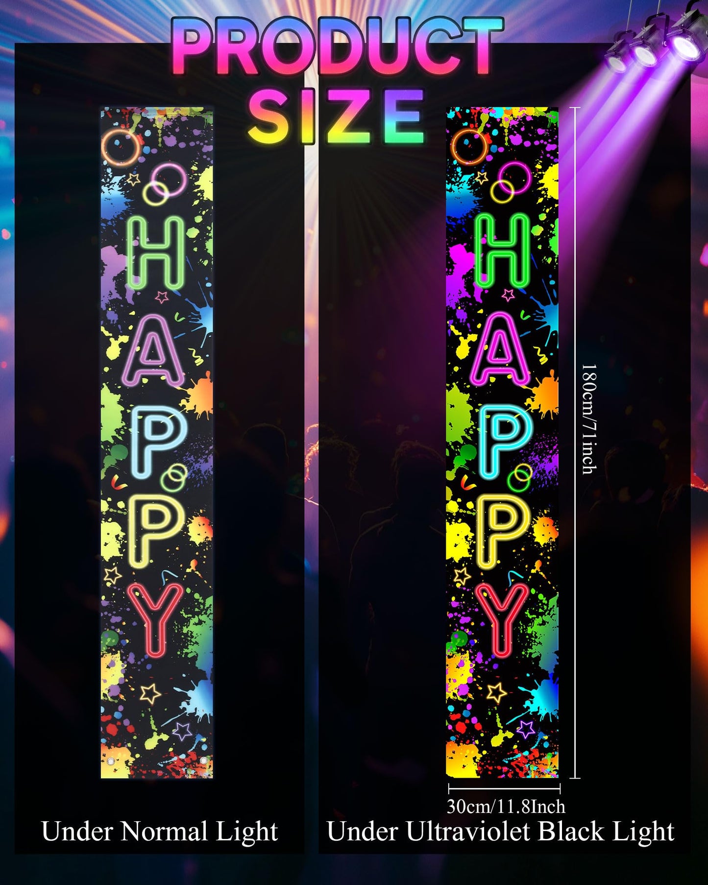 FuWeave Glow in the Dark Door Banner Rave Party Decorations Porch Sign Door Hanger Black light Photography Backdrop Decor for Ne